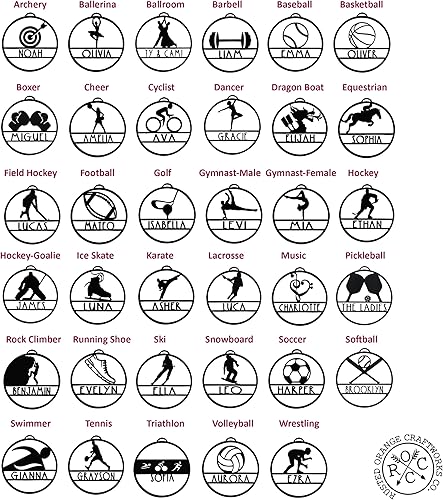 Miniatura 6 de ROCC RUSTED ORANGE CRAFTWORKS CO. Adorno deportivo personalizado, paquete de 3, 30 estilos de temas deportivos, letrero de nombre personalizado,