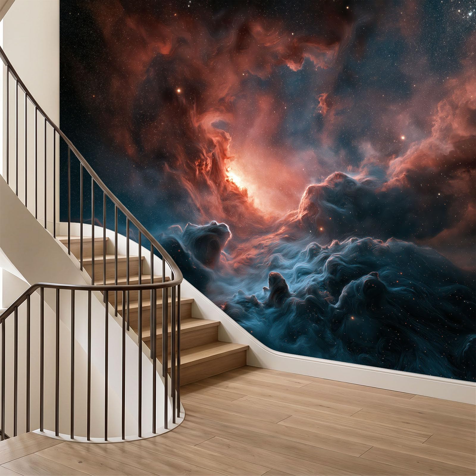 Carta da parati murale 3D panoramica fotografia murale fantascienza universo nebulosa cielo stellato sfondo blu polvere sfondo decorazione per interni da parete, 350 x 256 cm, effetto 3D, poster