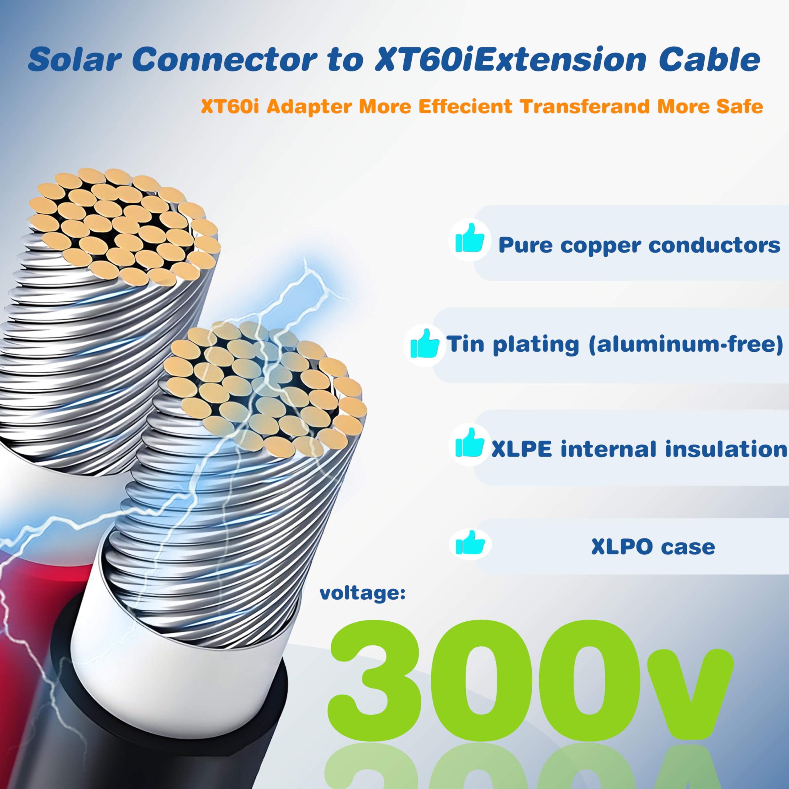 Cable de extensión de carga solar a XT60i de 3 pies, 6 pies, 12 pies, 25 pies, 50 pies, conectores solares a adaptador XT60i para estaciones eléctricas portátiles y generadores solares (12