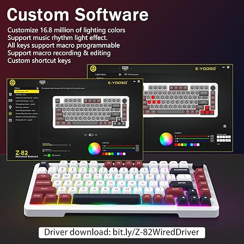 Miniatura 9 de E-YOOSO Teclado mecánico para juegos 75% con cable, sonido cremoso, interruptores lineales prelubricados intercambiables en caliente, estructura de