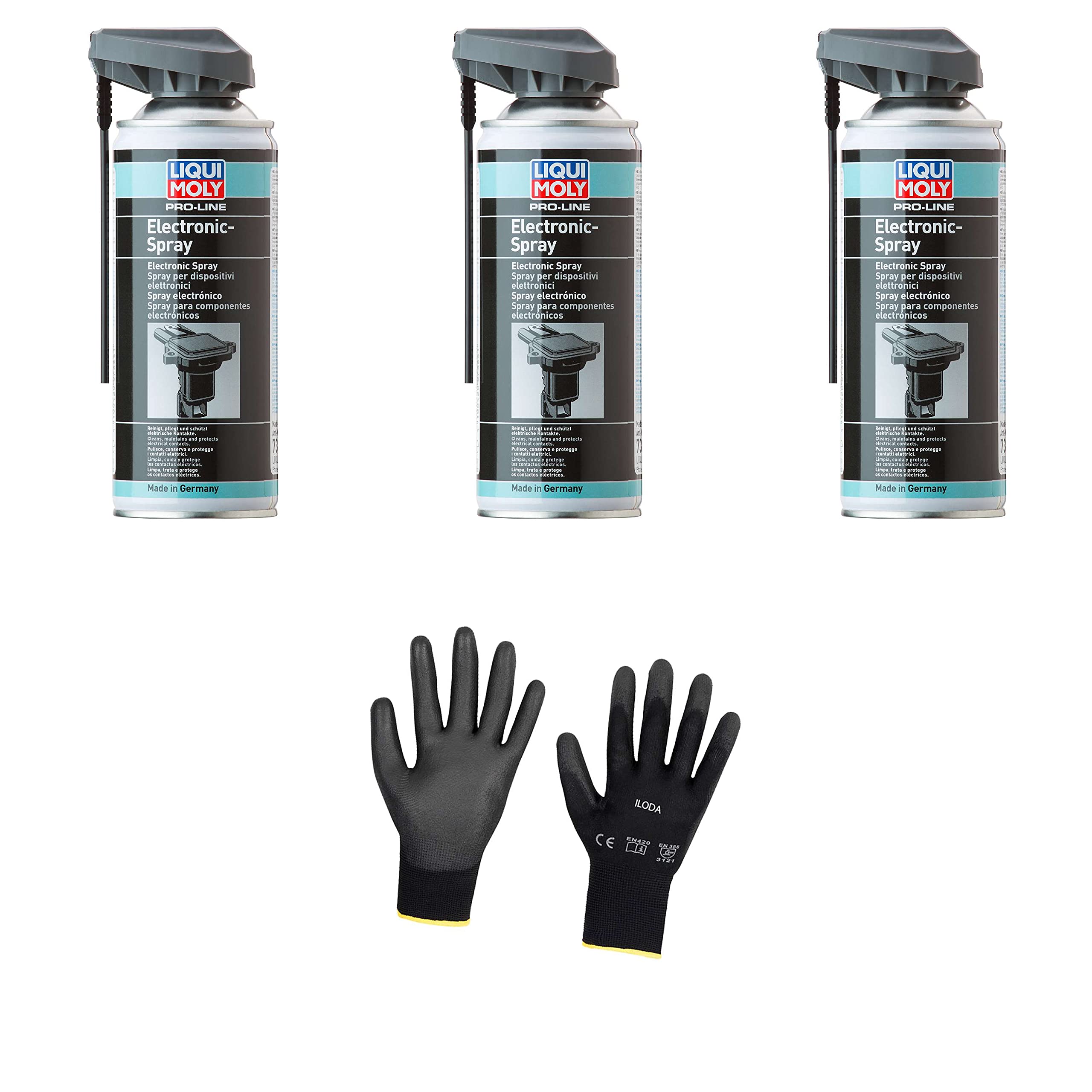 3xOriginal Liqui Moly 400ml Pro-Line Elektronikspray 7386 Schutzhandschuhe