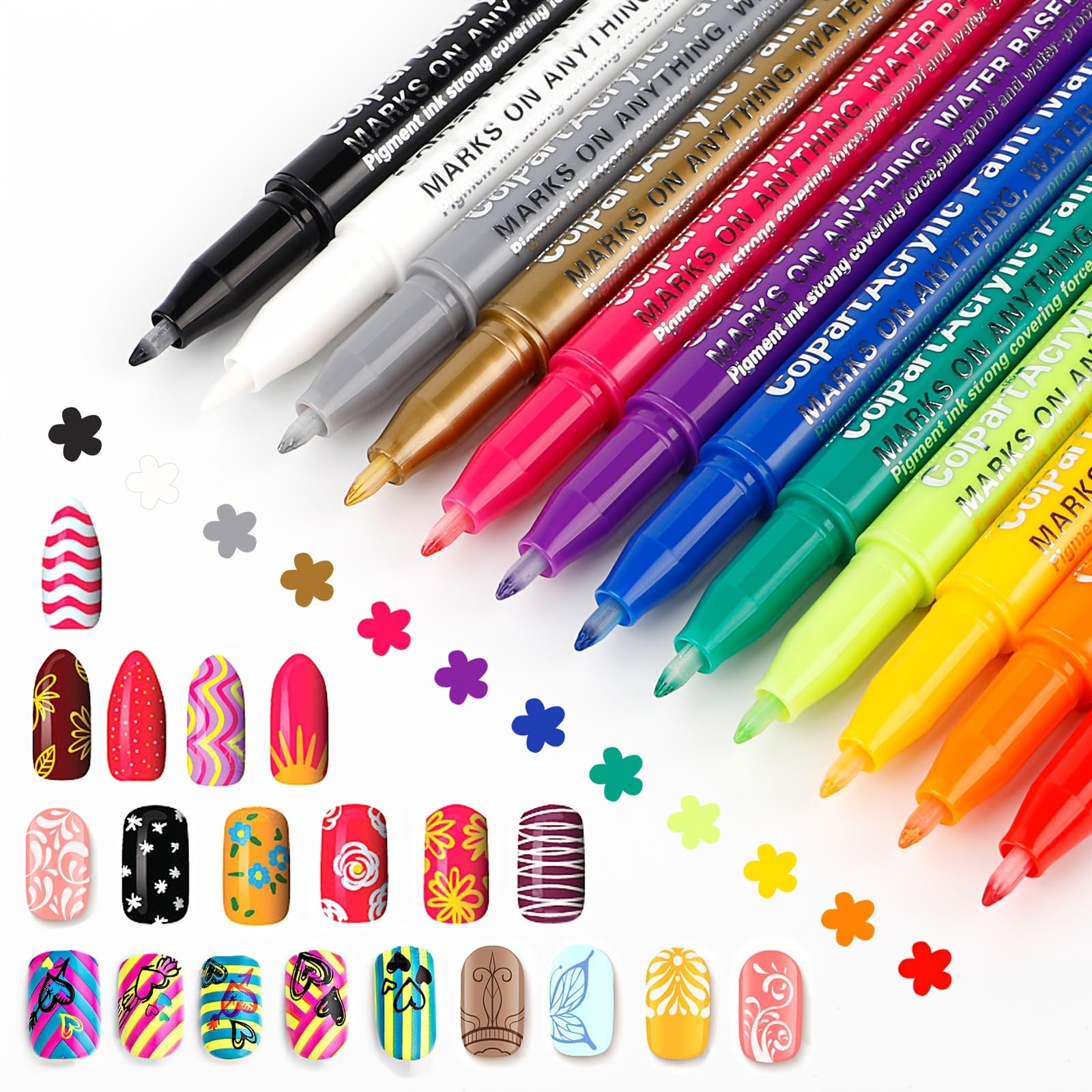 Colpart Rotuladores acrílicos - 12 colores 0.7 mm, marcador de Navidad – marcador de pintura acrílica para roca, lienzo, plástico, metal, madera y piedra, marcadores para huevos de Pascua y calabazas