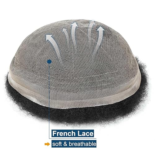 Miniatura 3 de HAPPY&CC Peluca de cabello humano tipo tupé para hombre, sistema de reemplazo de cabello de encaje suizo completo, negro, afro tupé, afroamericano,