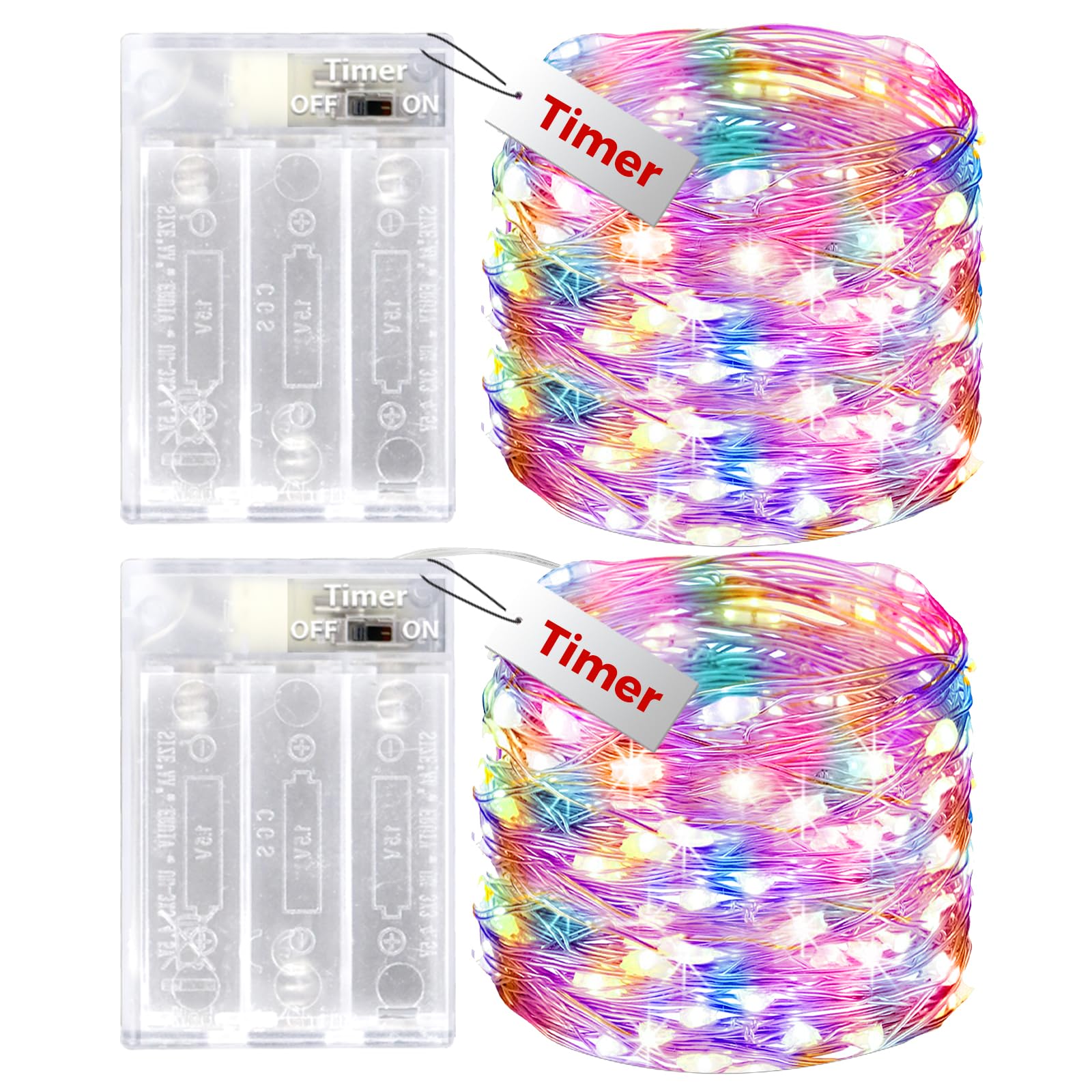 2 Pack Fairy Lights Battery Operated with Timer,10M 100LED String Lights