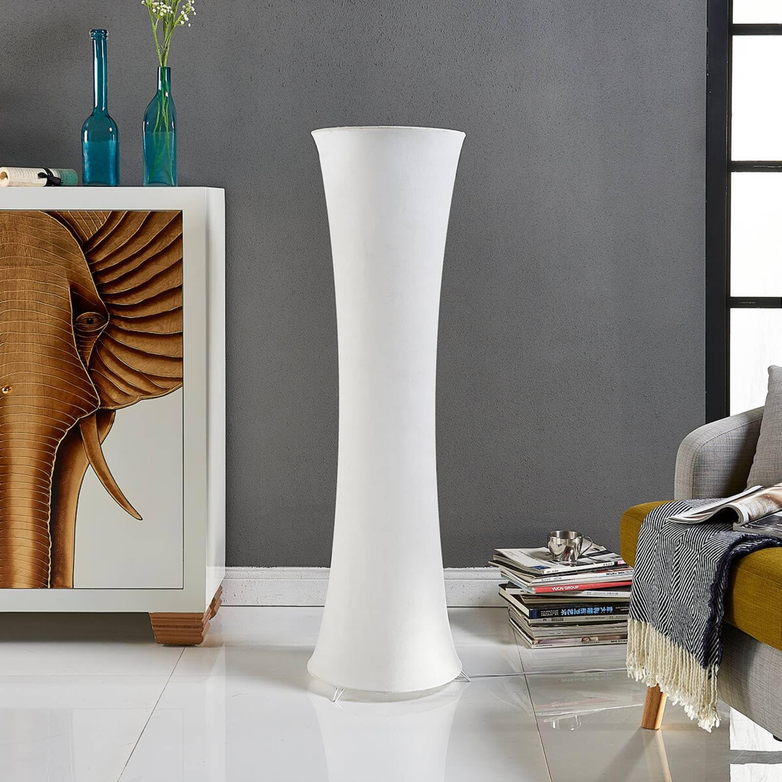 Lindby Lampada Da Terra Herry Scandinava - Paralume In Tessuto Bianco, Struttura In Metallo Nero, Attacco E27, Altezza 152,6 Cm - 6