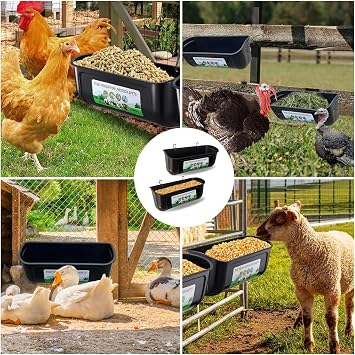 2 PCS Hanging Poultry Feed Trough, Chicken Trough Feeder Hanging Fence Feeder with Clips Goat Feeders Large Capacity for Chickens Ducks Geese Farm Animals (Black)