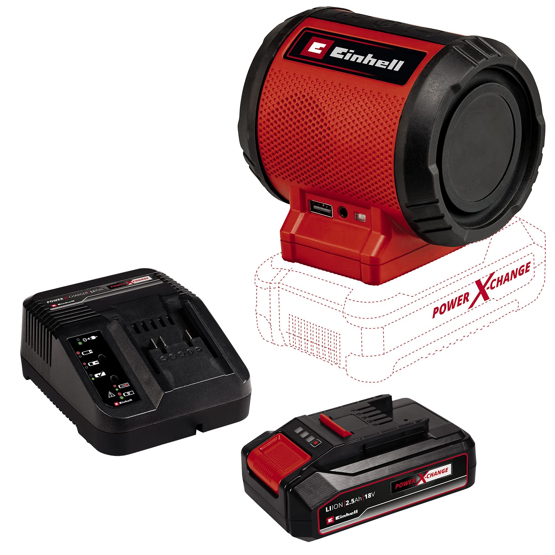 Einhell TC-SR 18 Li BT - Solo, Akülü Hoparlör ve Einhell 18V 2,5 Ah PXC Starter Kit (Başlangıç Seti)