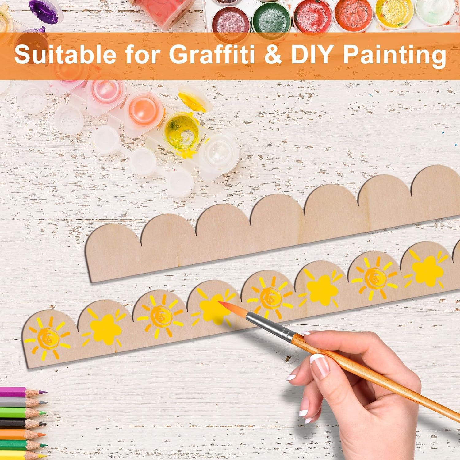 12 PCS Scalloped Wood Trim, 15.75 x 1.57 Inch Decorative Wood Trim | Unfinished Scalloped Edge Wooden Molding Trim, DIY Cute Wood Molding, for Home Shelf Picture Frame Cabinet Window Wall