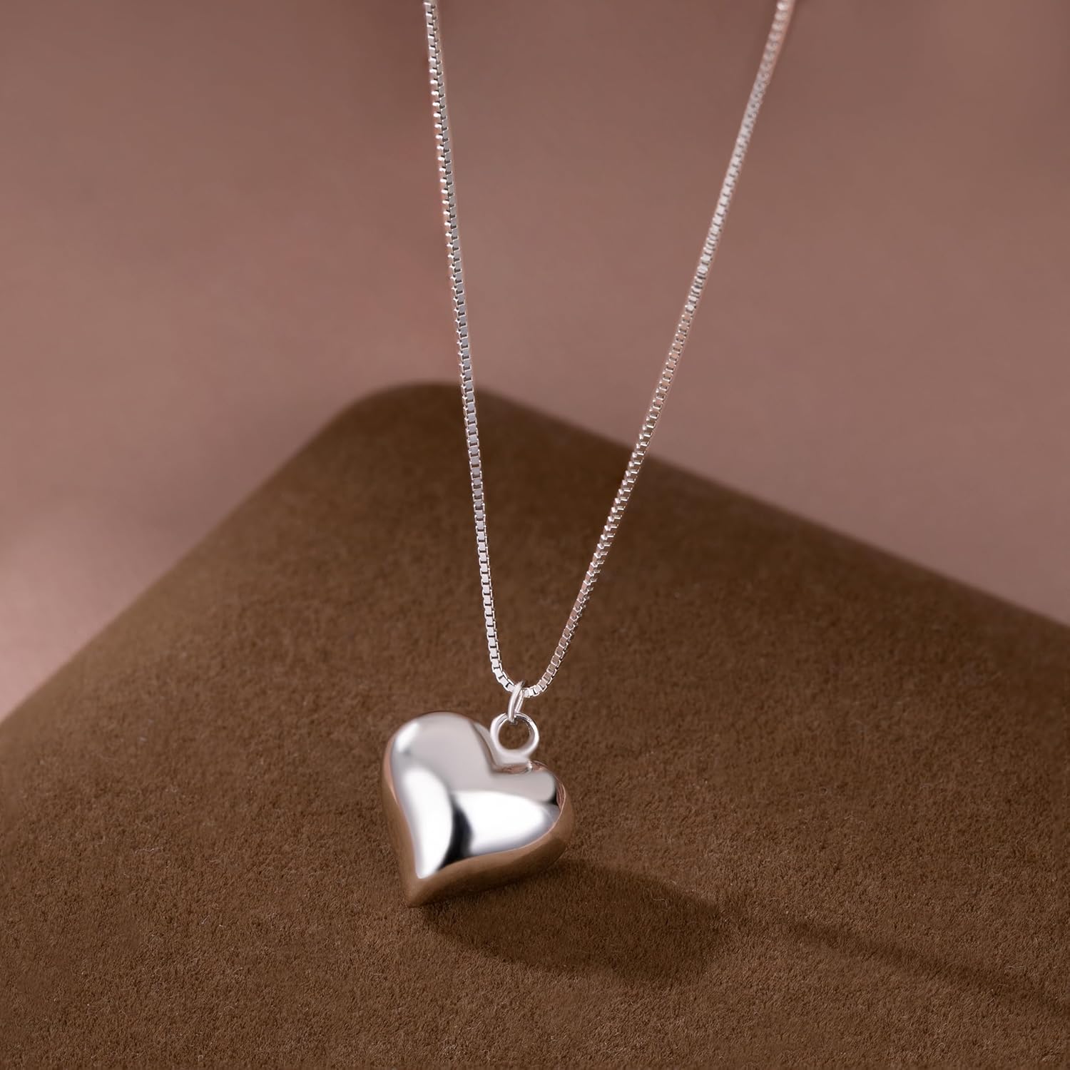 SLUYNZ 925 Sterling Silver Chunky Love Heart Choker Necklace for Women Teens Simple Love Heart Pendant Necklace - Image 3