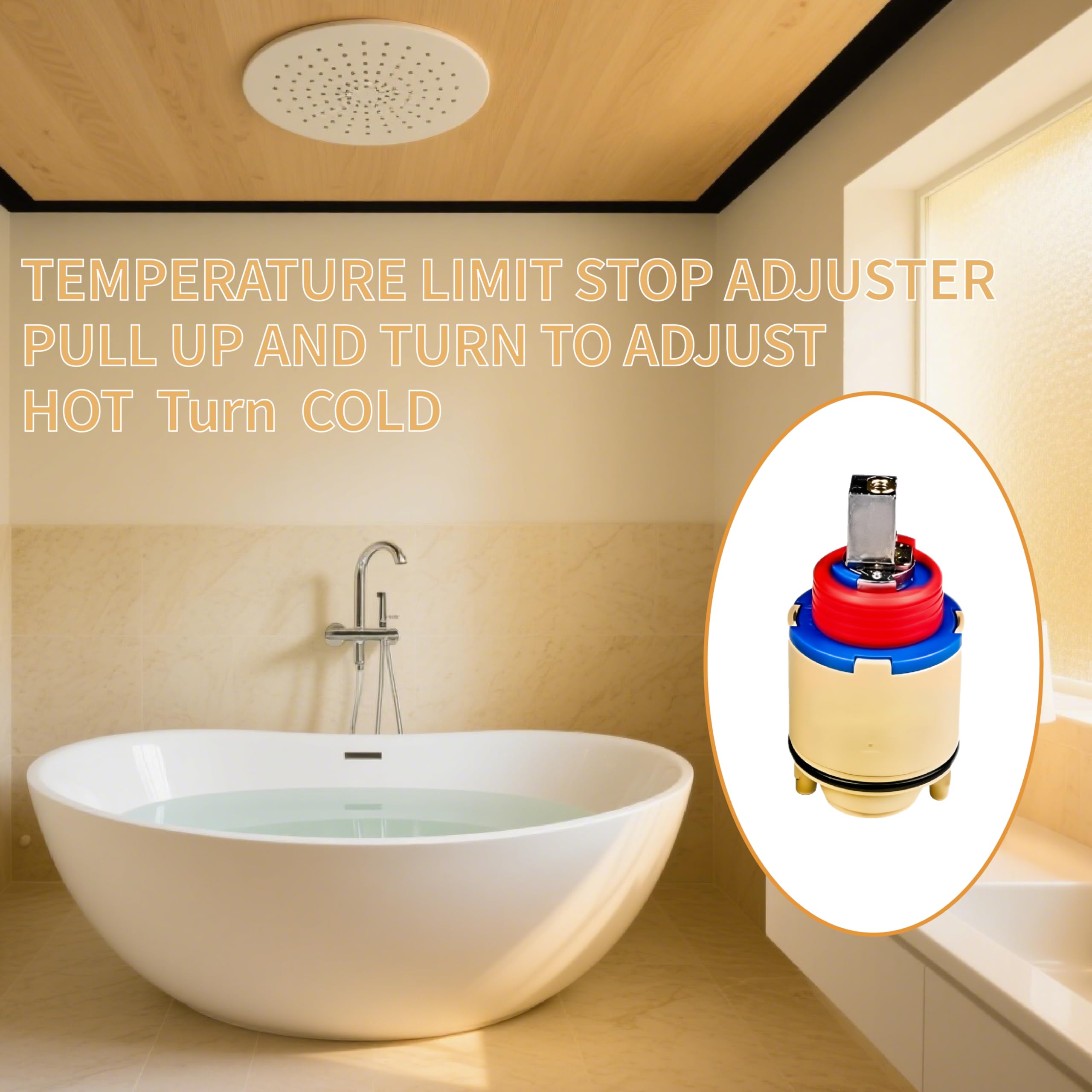 Cartucho de válvula de ducha de 40 mm, cartucho de grifo de equilibrio de presión de cerámica para bañera y ducha, ajuste universal para la mayoría de grifos de baño de un solo mango
