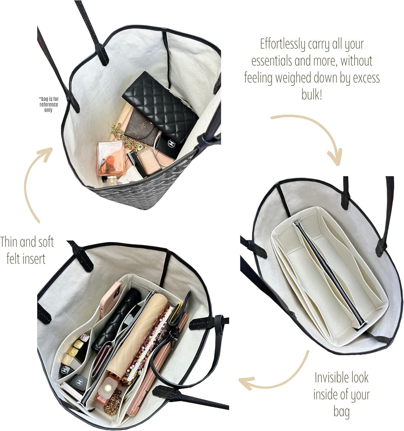 Divitize Premium Purse Organizer compatible with St. Louis PM/GM Tote Bag Insert — Perfect Fit, Durable Quality Felt, Full Coverage, 24+ Shades (For St Louis PM, Tea)