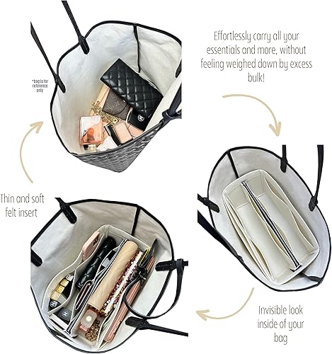 Miniatura 5 de Bag Organizer for St louis PM Bag Organizer St Louis GM Tote Bag Insert Handmade 3mm Premium Felt Snug Sturdy Silver Zipper (For St Louis PM, Beige)