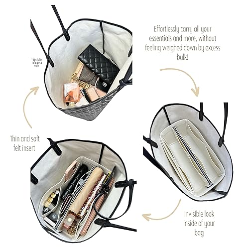 Miniatura 5 de Bag Organizer for St louis PM Bag Organizer St Louis GM Tote Bag Insert Handmade 3mm Premium Felt Snug Sturdy Silver Zipper (For St Louis PM, Beige)