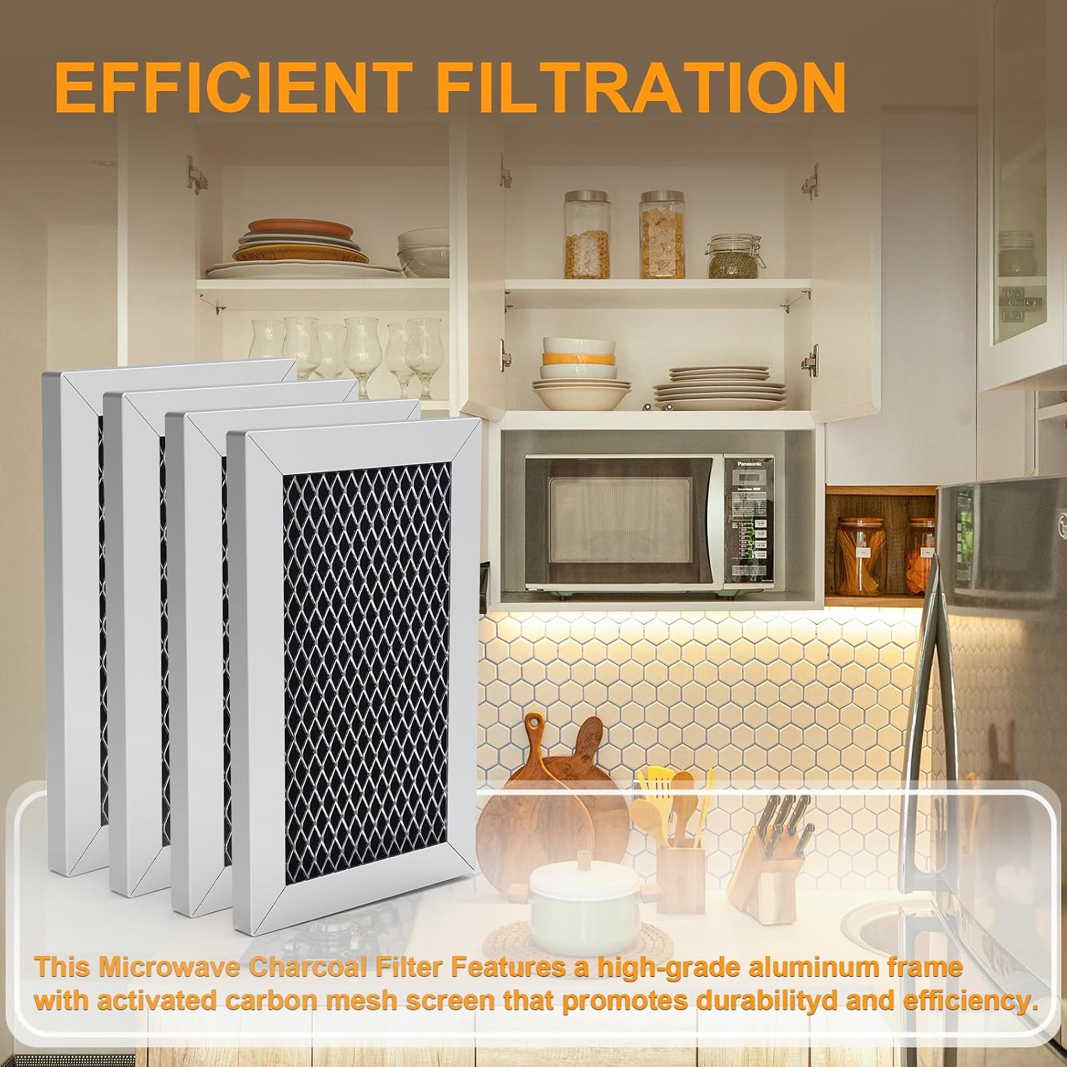 4 Pack W10892387 W10845250 Microwave Charcoal Filter Compatible with Whirlpool Microwave, Replaces 4455038, PS11769323, W10845250, WMH31017FW