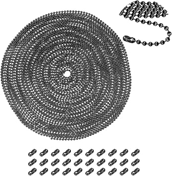 33ft Black Stainless Steel Ball Chain, 2.4mm Beaded String with 30Pcs Connectors for Necklace Bracelets Jewelry Making Dog Tag Mens Military Keychain DIY Craft