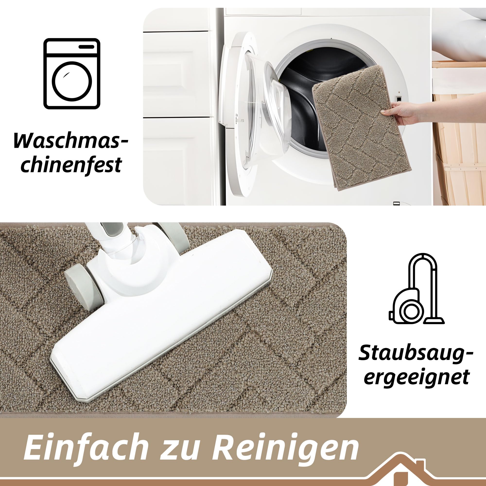 BEQHAUSE Stufenmatten, Anti-Rutsch-Treppenläufer Treppenstufen für hölzerne Schritte Innen Maschine waschbar 22x70cm Treppenstufen mit TPE - Rücken, für Kinder Ältere Haustiere, Beige, 15 Stück