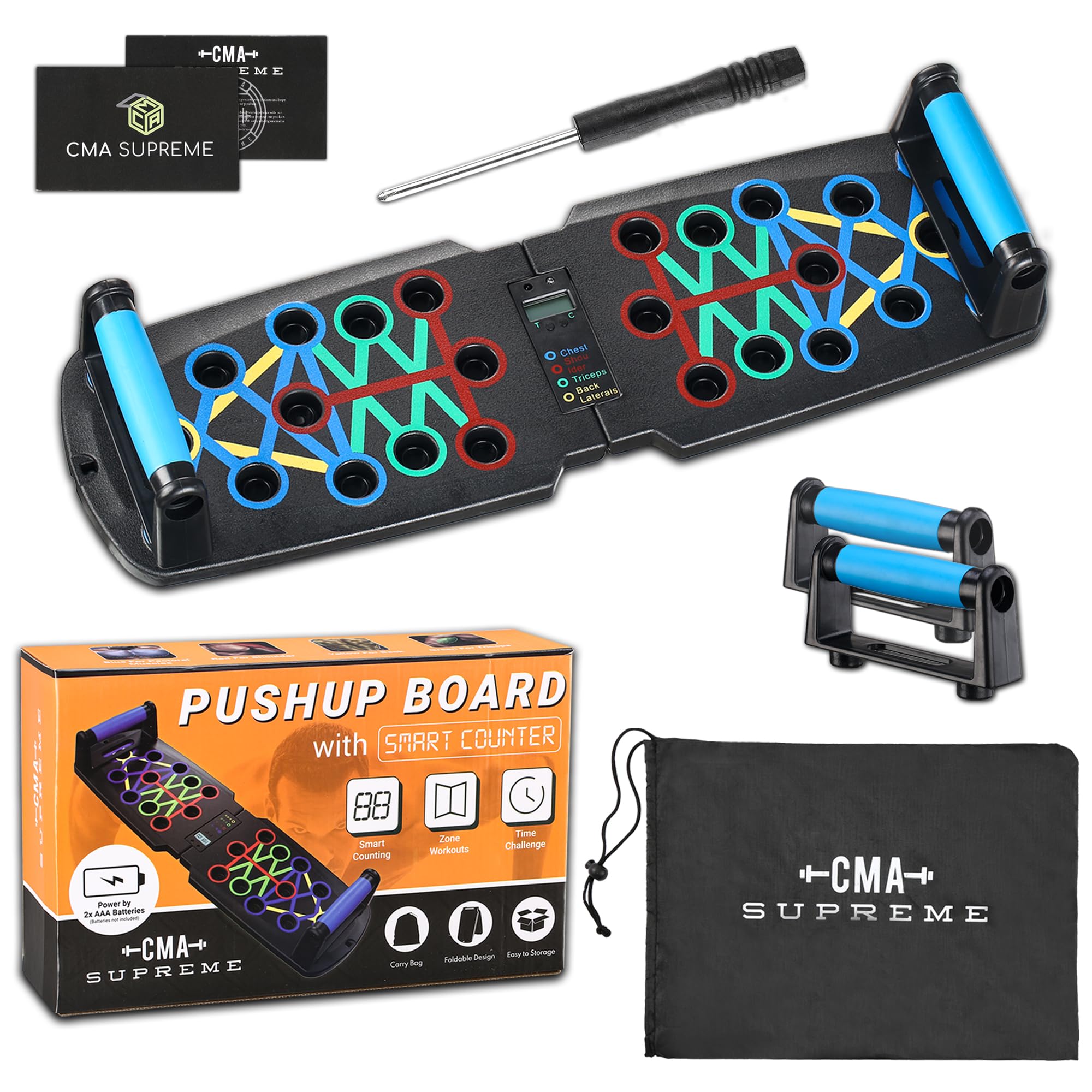 CMA Supreme22 in 1 Multifunctional Push Up Board – Smart Counter Pushup Board Home Gym Equipment – Foldable Strength Training Equipment Push Up Board for Men Targets Chest, Biceps, Triceps, Back