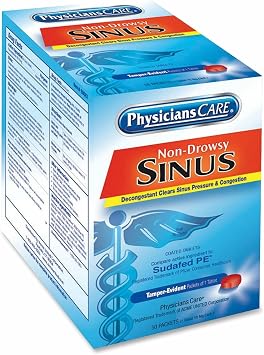 PhysiciansCare Sinus Decongestant Congestion Medication, 2 Tablets Per Packet, Box Of 50
