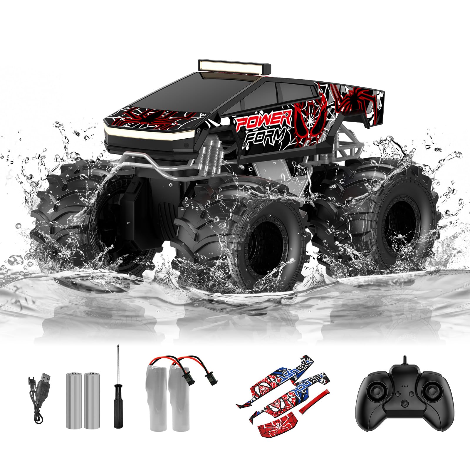 Amphibious Remote Control Car, 1:18 Waterproof Monster Truck Toys RC Cars, 2.4GHz RC Trucks 4WD All Terrain Off-Road Pickup, Kids Christmas Birthday Presents for Boy Girl Toys Age 6 7 8 9 10 11 12