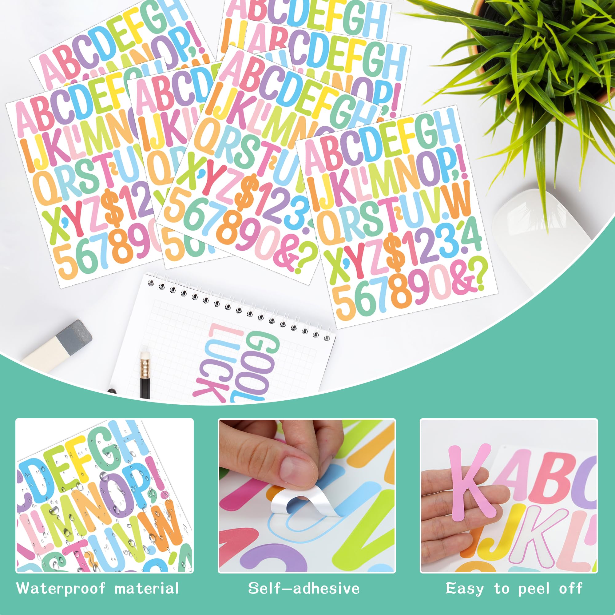 25 arkuszy naklejek z literami, duże, 1175 szt. naklejek z cyframi alfabetu, samoprzylepne, wodoodporne, winylowe naklejki do scrapbookingu, skrzynki pocztowej, butelek na wodę, kubków, listów