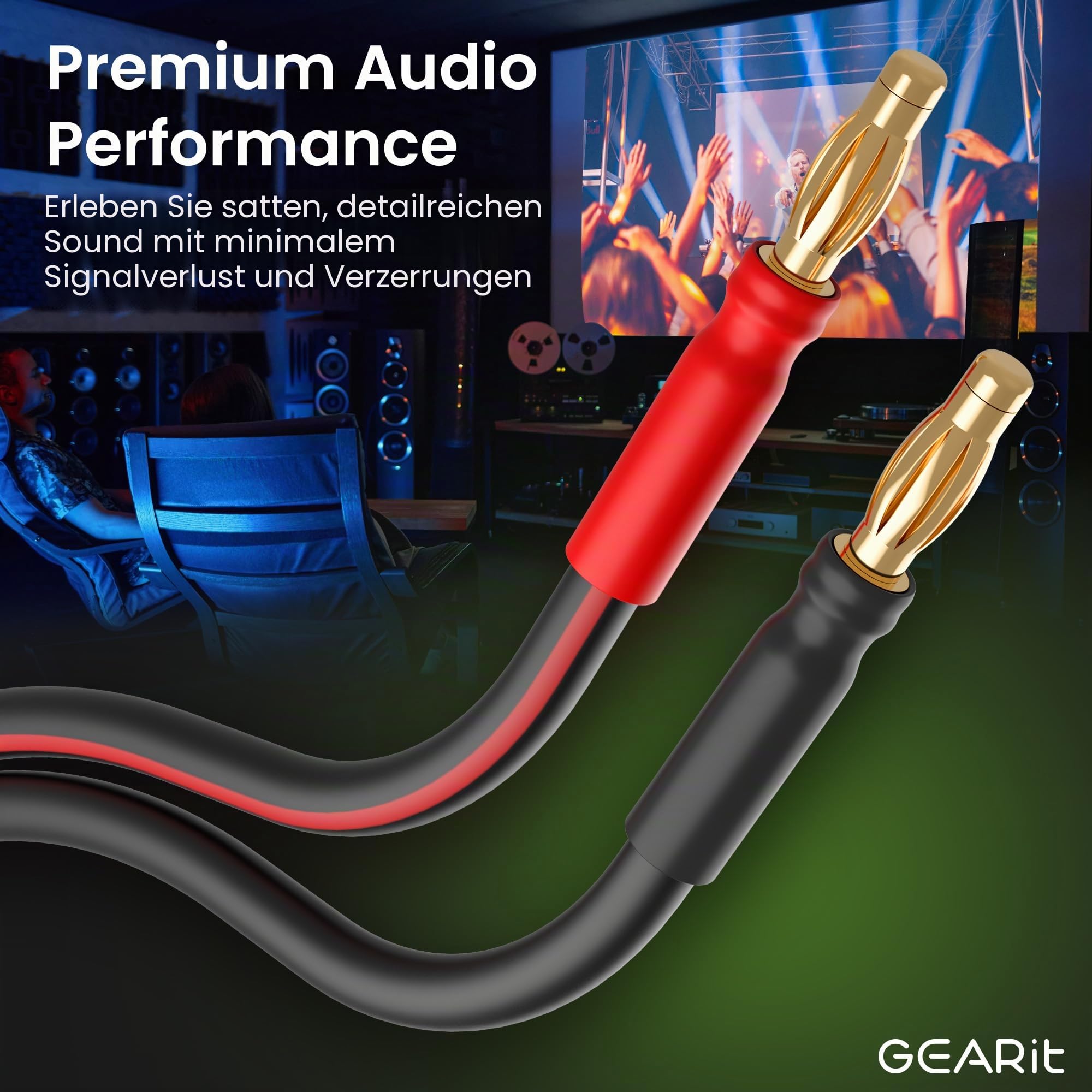 GEARit OFC Lautsprecher kabel 2 x 2,50 mm² 2 Meter Audio Kabel 14 AWG CL2 Speaker Cable HiFi Boxkabel 2 Adriges Kabel mit Vergoldeten Bananensteckern 2-Pack