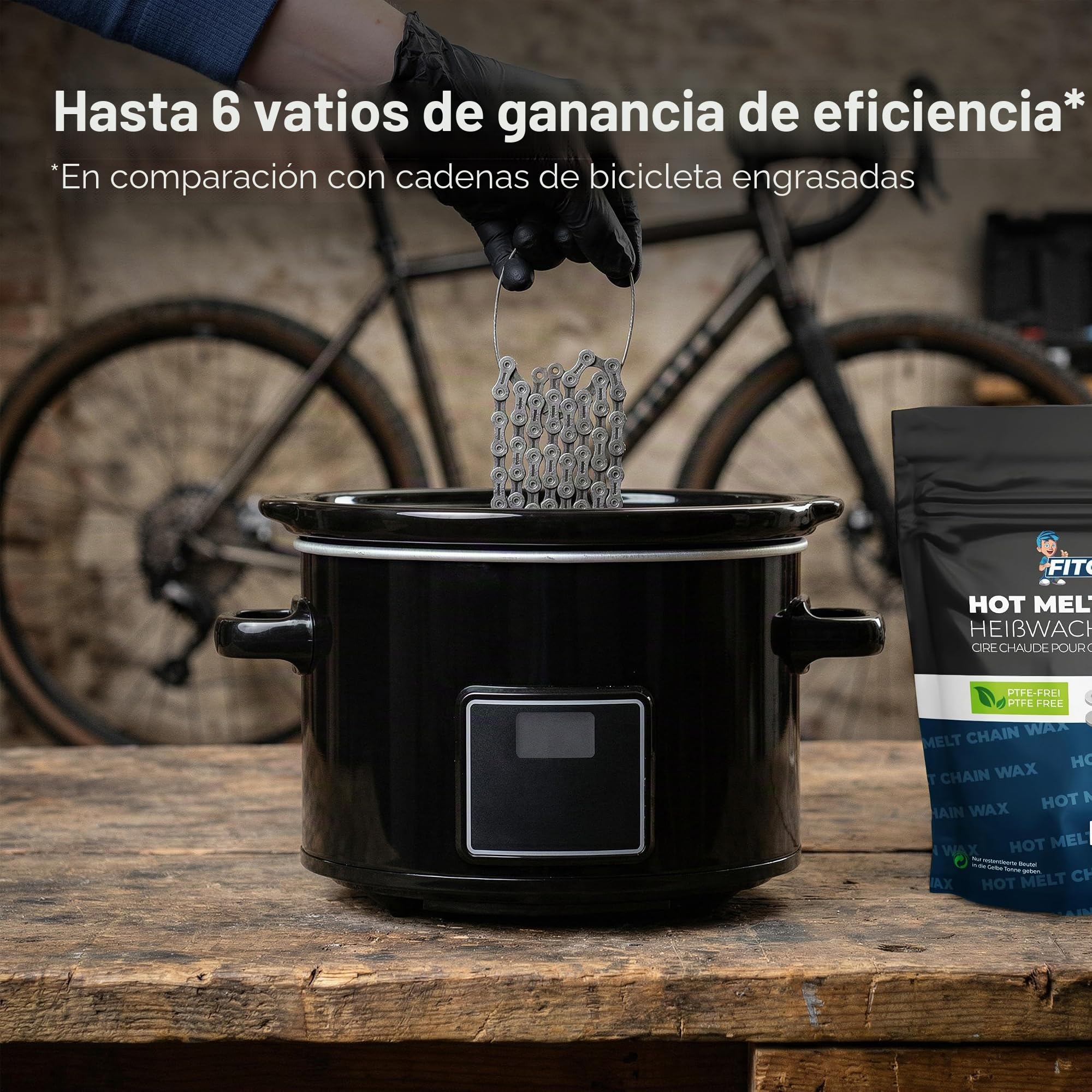 OH3 Fitgadgets Cera caliente para cadena de bicicleta, 500 g, pellets – Hot Melt Chain Wax con grafito y sulfuro de tungsteno, lubricante de cera para bicicleta de carretera, MTB y Gravel – Fabricado
