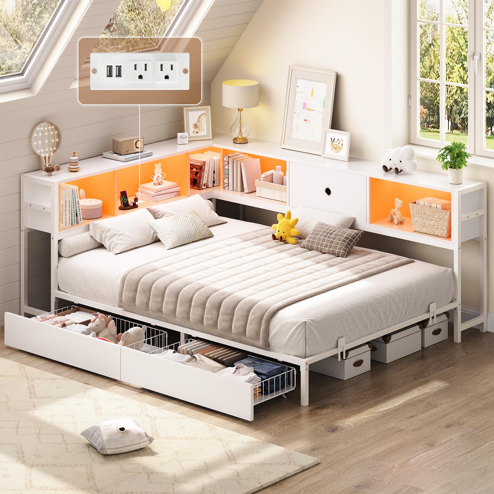 Hasuit Corner Bed Frame with Storage