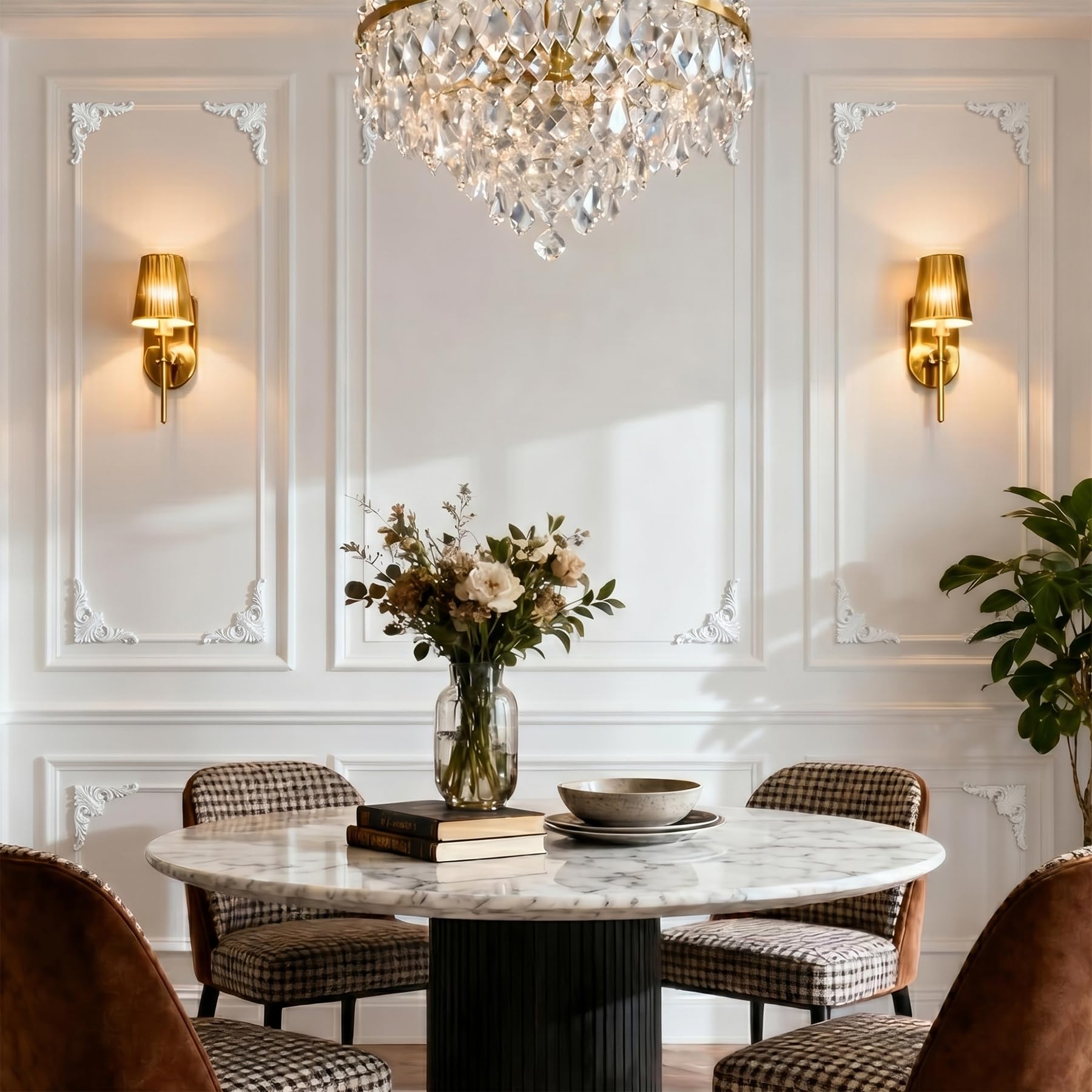 4 PCS Angolari Decorativi per Pareti E Soffitti in PU Modanature Angolari 3D con Decorazioni Floreali Profili Decorativi Verniciabili per Cornici E Angoli Elegante Finitura