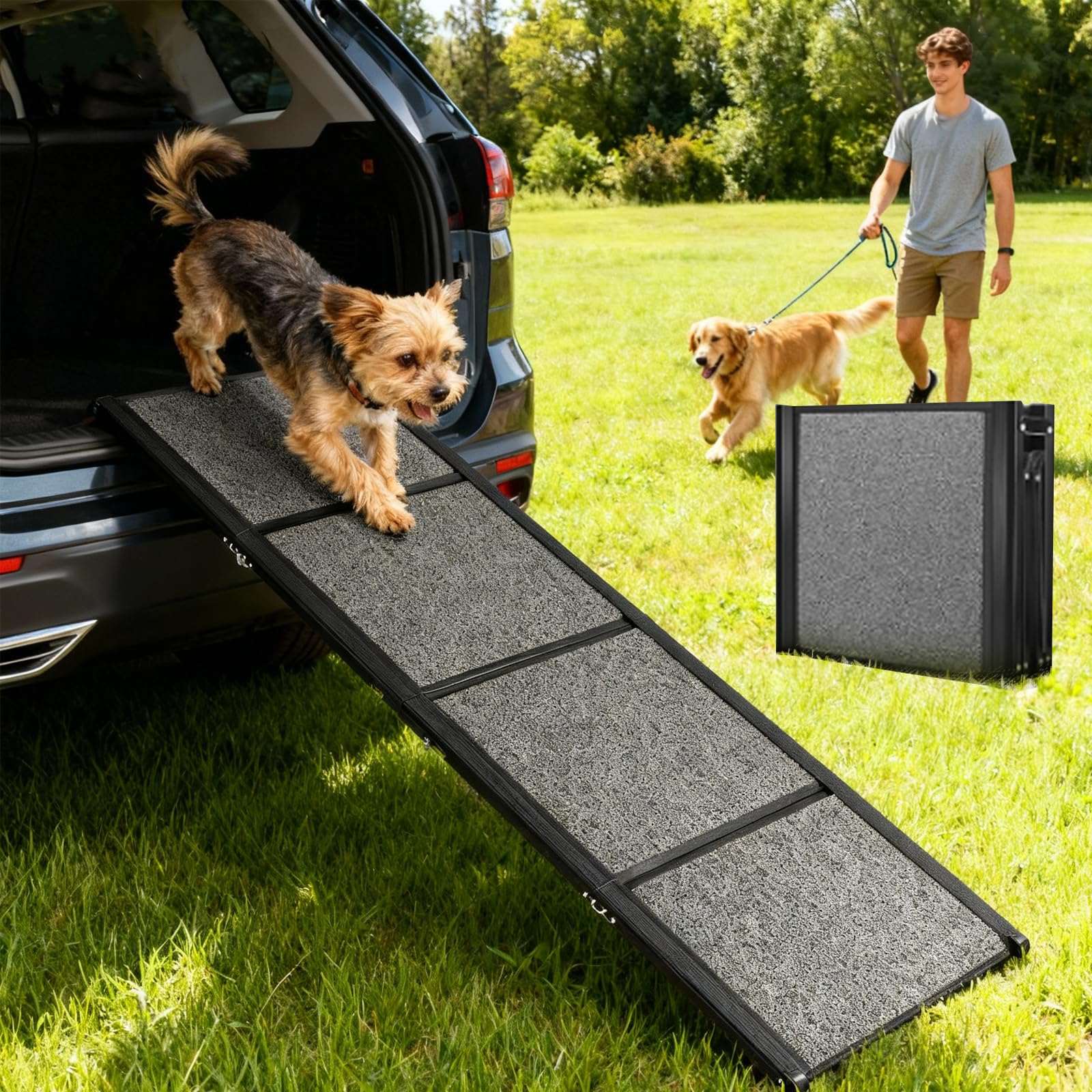 Jwevvie 67" x 20" Dog Ramp for Car, Folding Pet Stair Ramps for Truck, SUV, Portable Pet Steps Load-Bearing 200LBS with Non-Slip Surface