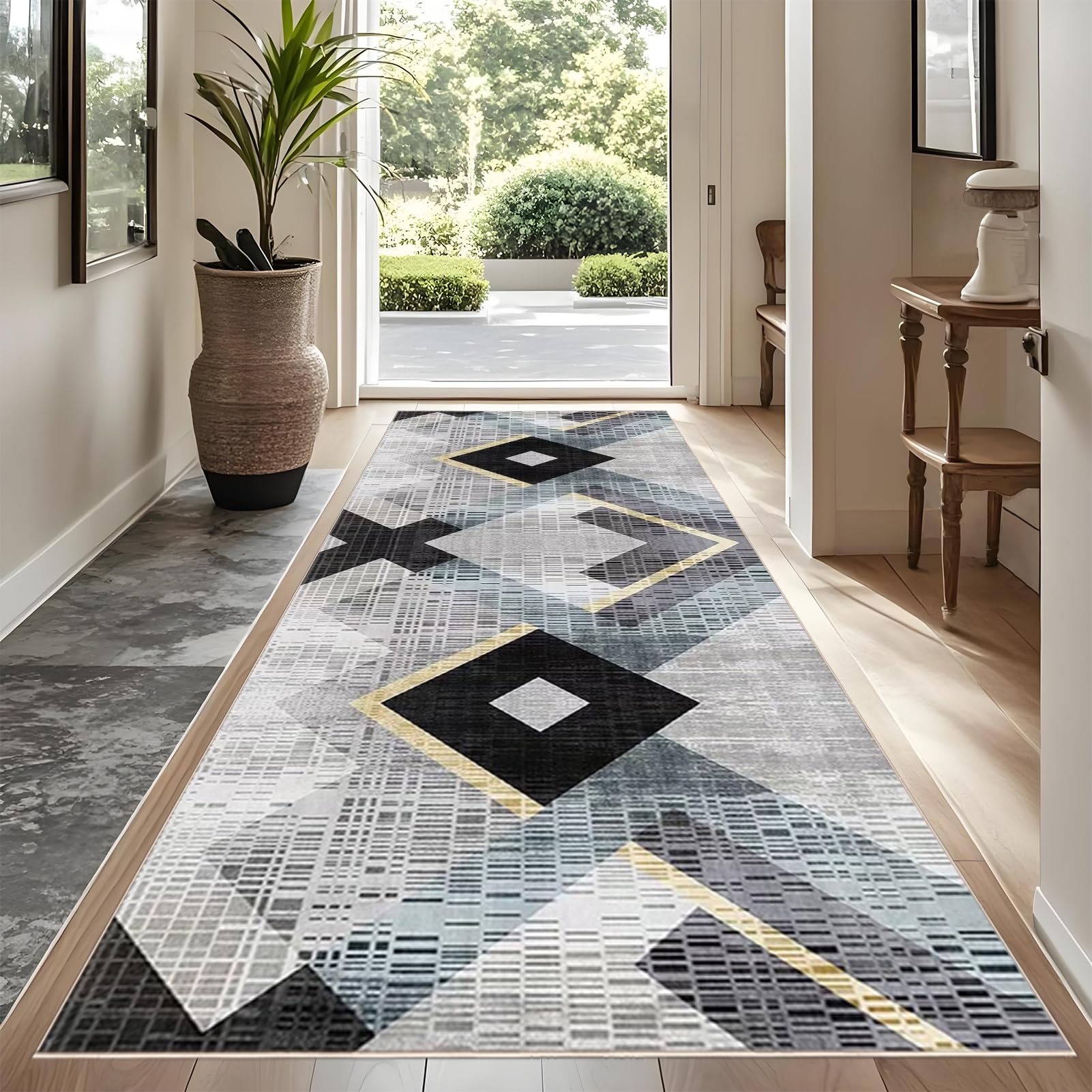 YUEAENK Runner Rugs for Hallway Non Slip 120 x 350 cm Hallway Runner Mat Extra Long Washable Entryway Rug Low Pile Non Shedding Carpet Runner for Kitchen Doorway Laundry Room