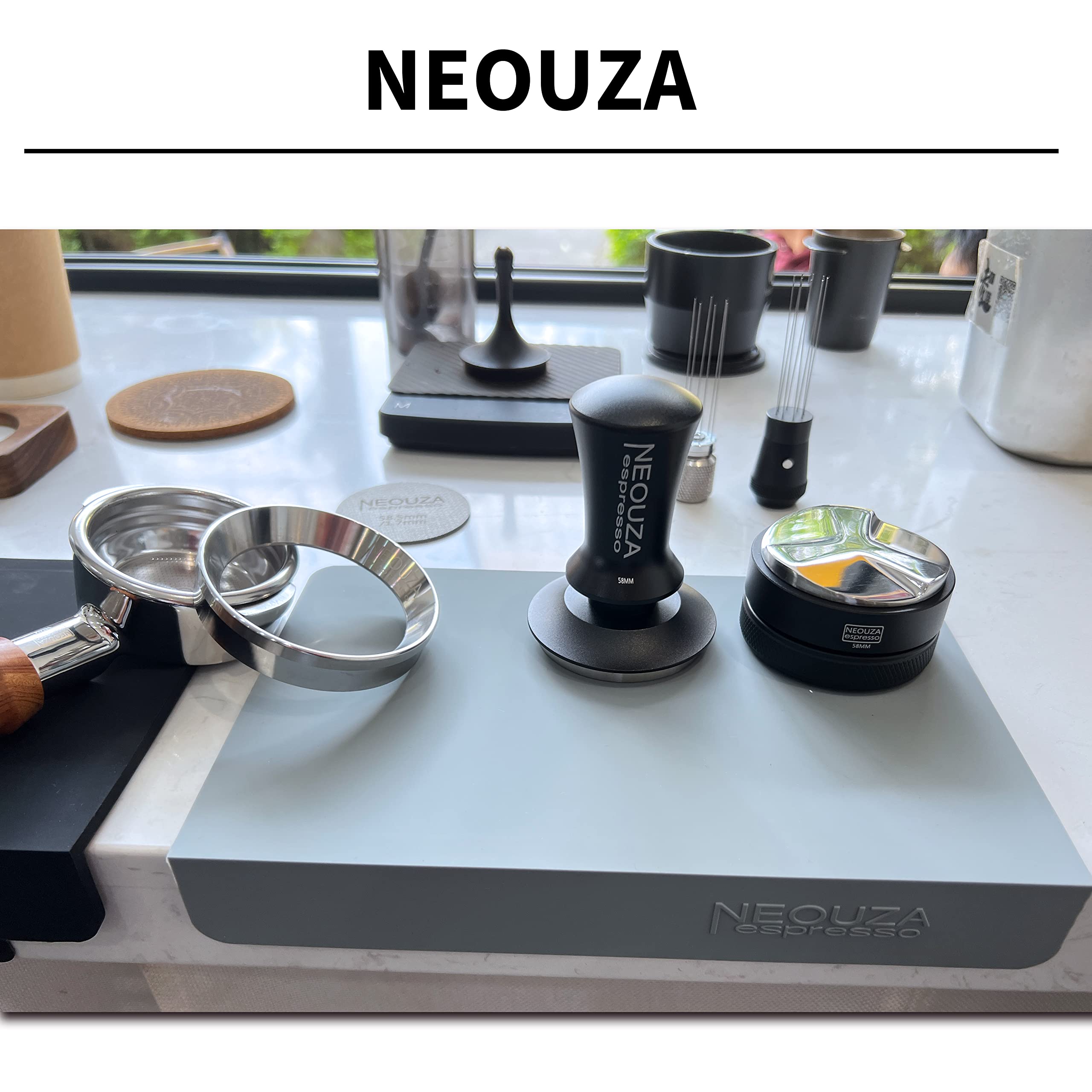 NEOUZA Mata do ubijania espresso, stacja do ubijania kawy, silikonowa podkładka klasy spożywczej do bezdennego portafiltra, domu, kuchni, biura, baru, sklepu (czarna)
