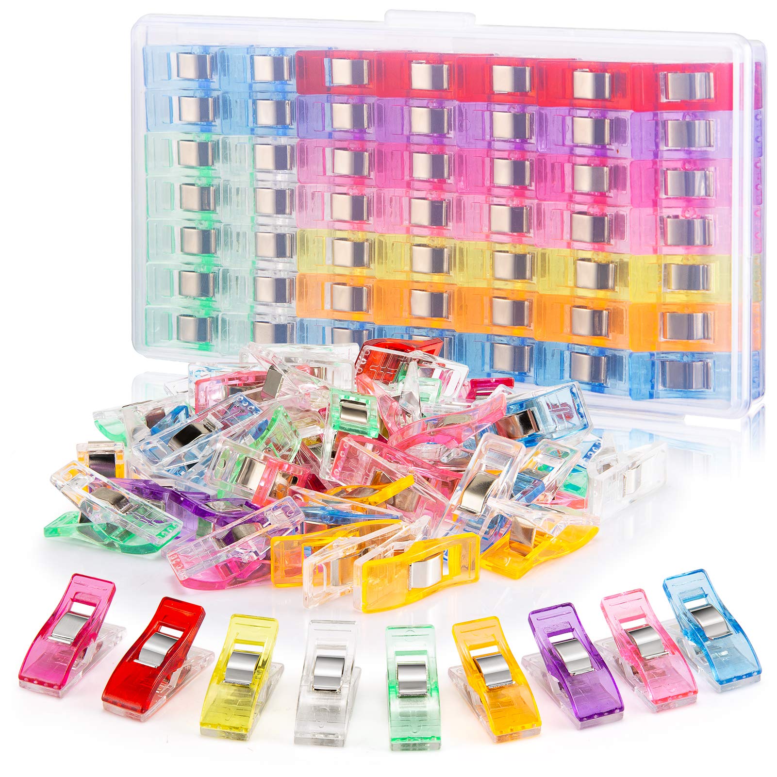 Doukey 49PCS Sewing Clips and Quilting Clips Plastic Clips Quilt Clips Craft Clips Sewing Accessories Quilting Supplies Assorted 9 Bright Colors with Plastic Storage Box