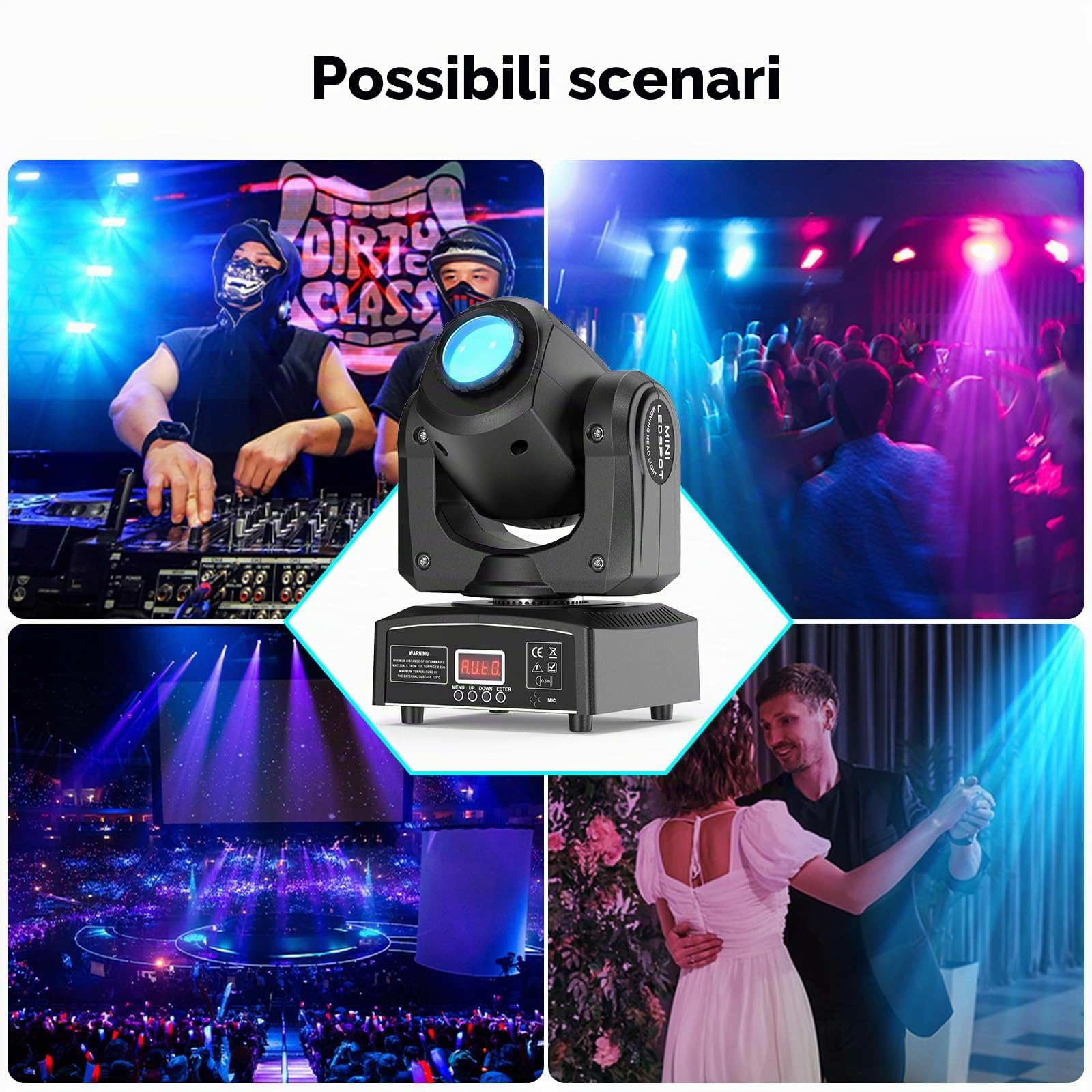 Mini 50W Testa Mobile LED RGBW Luce da Festa Palcoscenico Lampada a Spot Beam con 8 Modelli 8 Colori Effetti Luminosi Wash Focus Controllo Vocale DMX512 per KTV Bar Palchi DJ 2 pezzi