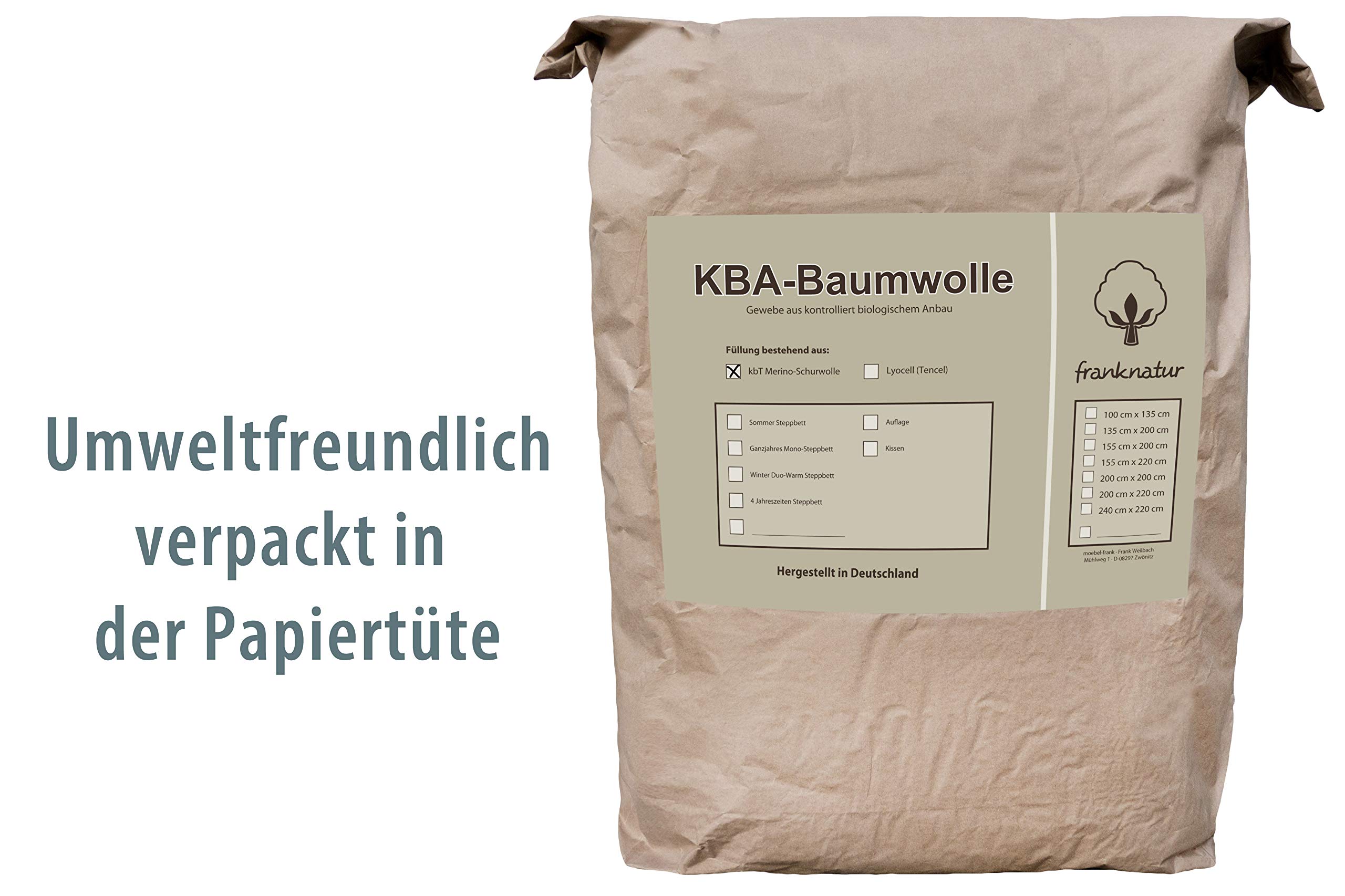 franknatur Bettdecke 140x200 Ganzjahresdecke Bio Schurwolle Natalia | Schafwolldecke aus 100% Bio Merinowolle, Bezug 100% Bio Baumwolle, temperaturausgleichend, atmungsaktiv, waschbar, Oeko-TEX