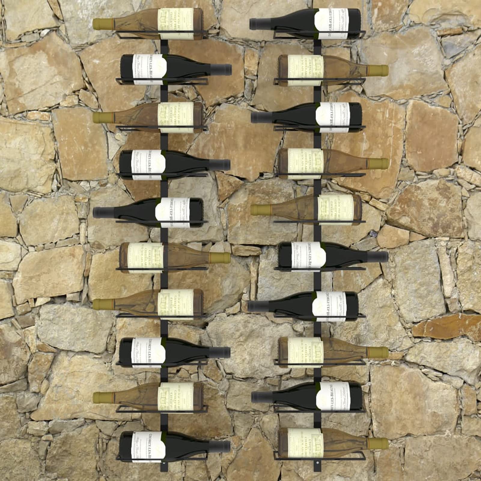 Homgoday Stojak na wino, stojak na wino, uchwyt na butelki wina, stojak na wino, szafka na wino i stojak na wino na 20 butelek 2 szt. czarny metal