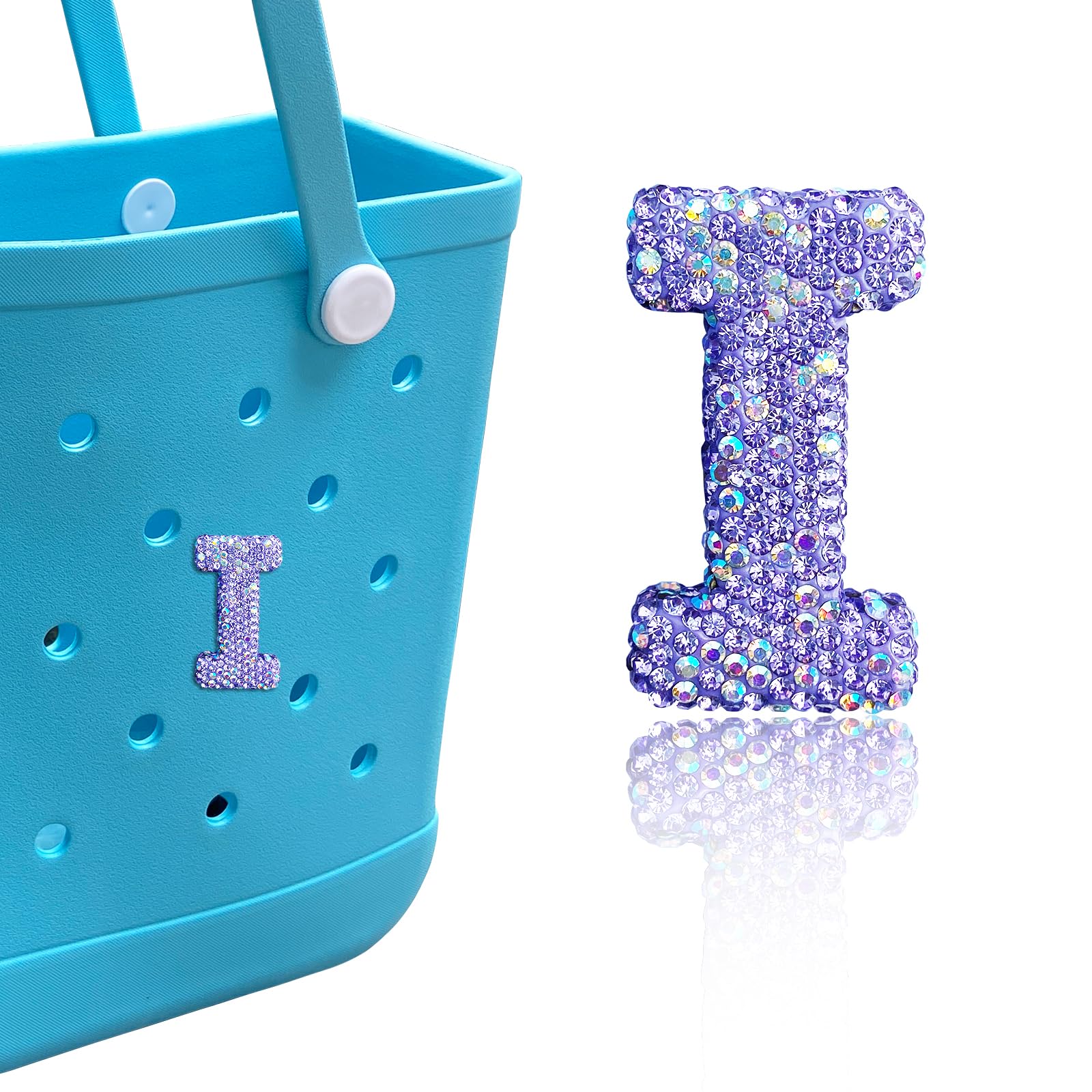 HLUWA Diamond Letter Charms for Bogg Bag, Alphabet Sparkling Purple Rhinestones Lettering Accessories Charms for Simply Southern Bag, Insert Letters