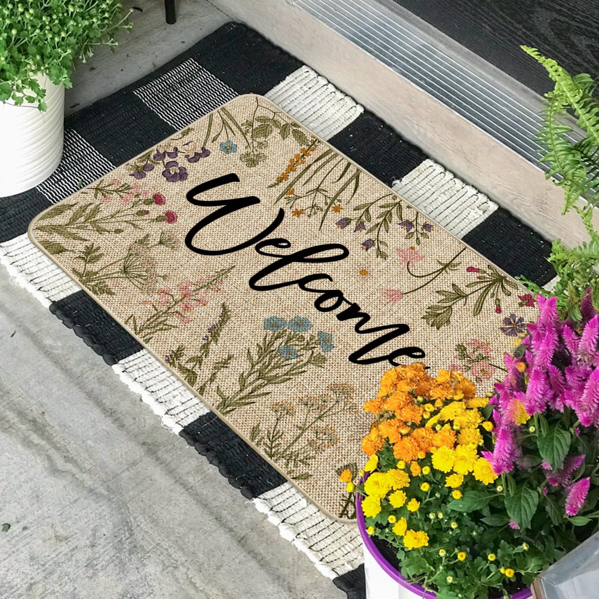 Artoid Mode Welkom Antieke Kruiden Wilde Bloemen Lente Deurmat, Home Decoratie Keuken Tapijt Vloermat Voor Binnen Buiten Decor 40 x 60 cm