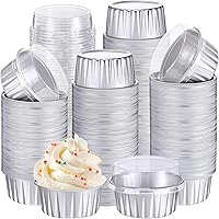 Vista 8 de Gejoy 400 Piezas Moldes de Papel de Aluminio para Hornear con Tapas 5 oz Moldes Desechables Ramekins Mini Moldes para Pasteles Crème Brûlée Moldes