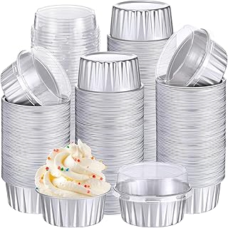 Gejoy 400 Pcs Aluminum Foil Baking Cups with Lids 5 oz Disposable Rameki...