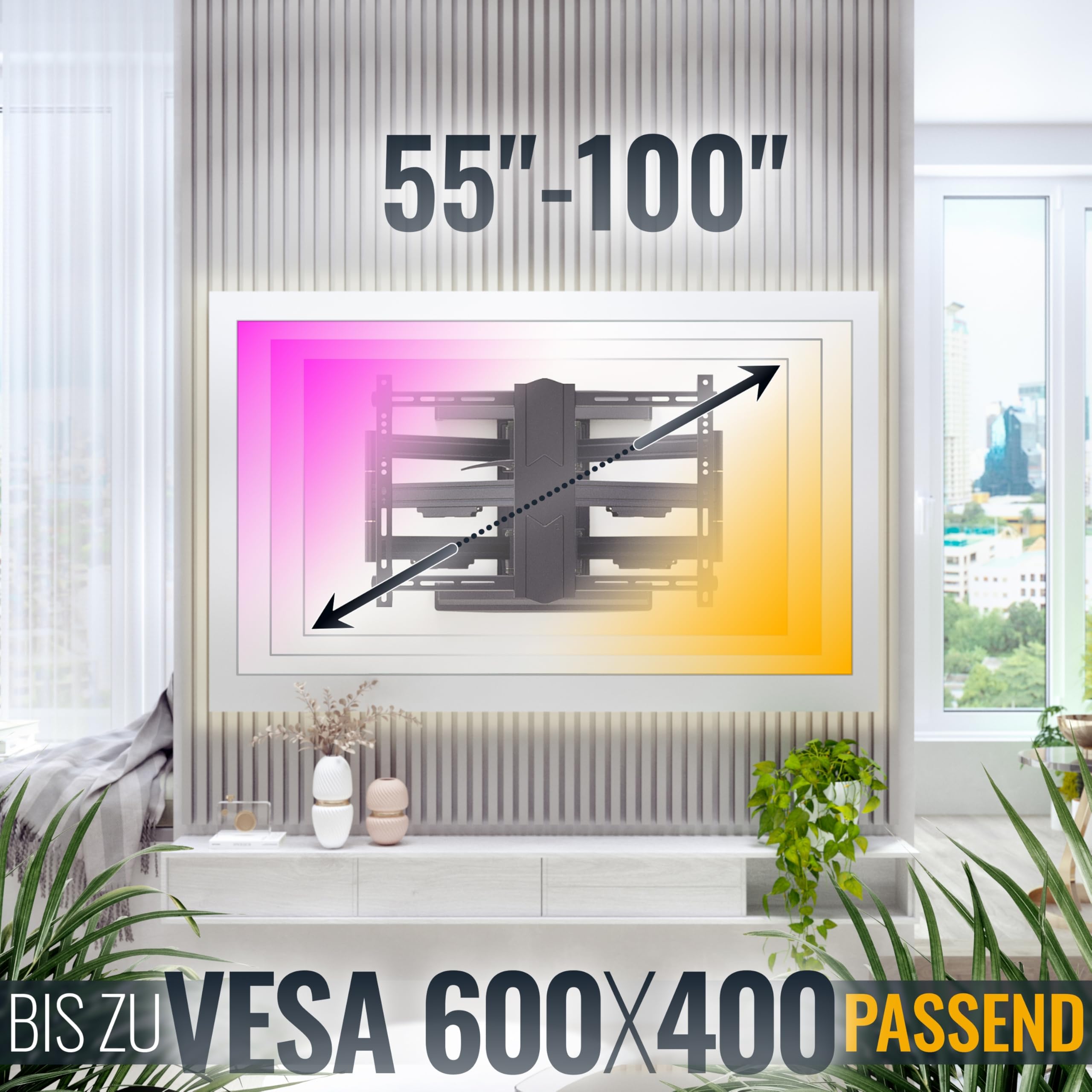 RICOO TV Wandhalterung Schwenkbar Neigbar für 55-100 Zoll Fernseher Halterung Wand Fernsehhalterung S7564-B Fernseh-Arm Schwenkarm Smart OLED Flach Curved Bildschirm bis 70-Kg & VESA 600 x 400