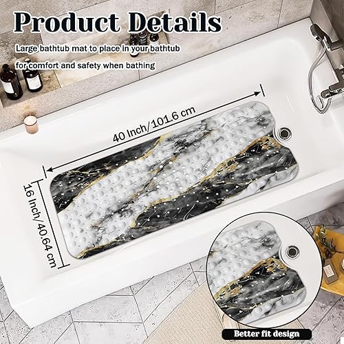 Miniatura 2 de Blcak - Tapete antideslizante para bañera de mármol dorado y blanco, tapete de baño antideslizante para ducha, tapete de ducha grande lavable para