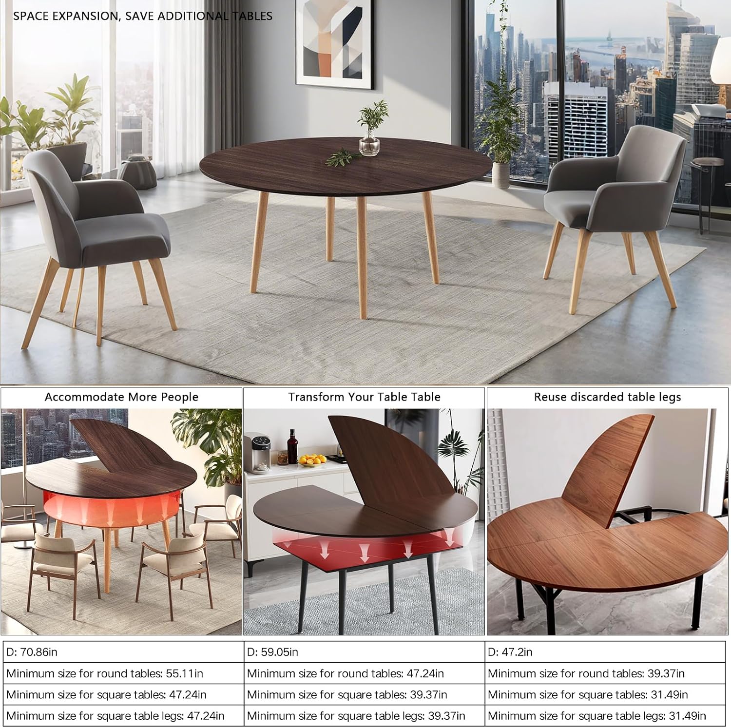 71 inch Large Round Foldable Table Top No Legs, Wood Surface Diameter Extend-8in, Temporary Table Tops Indoor Outdoor Catring Banquet Party, Replacement Circle Table (TT Teak, 70.86in)