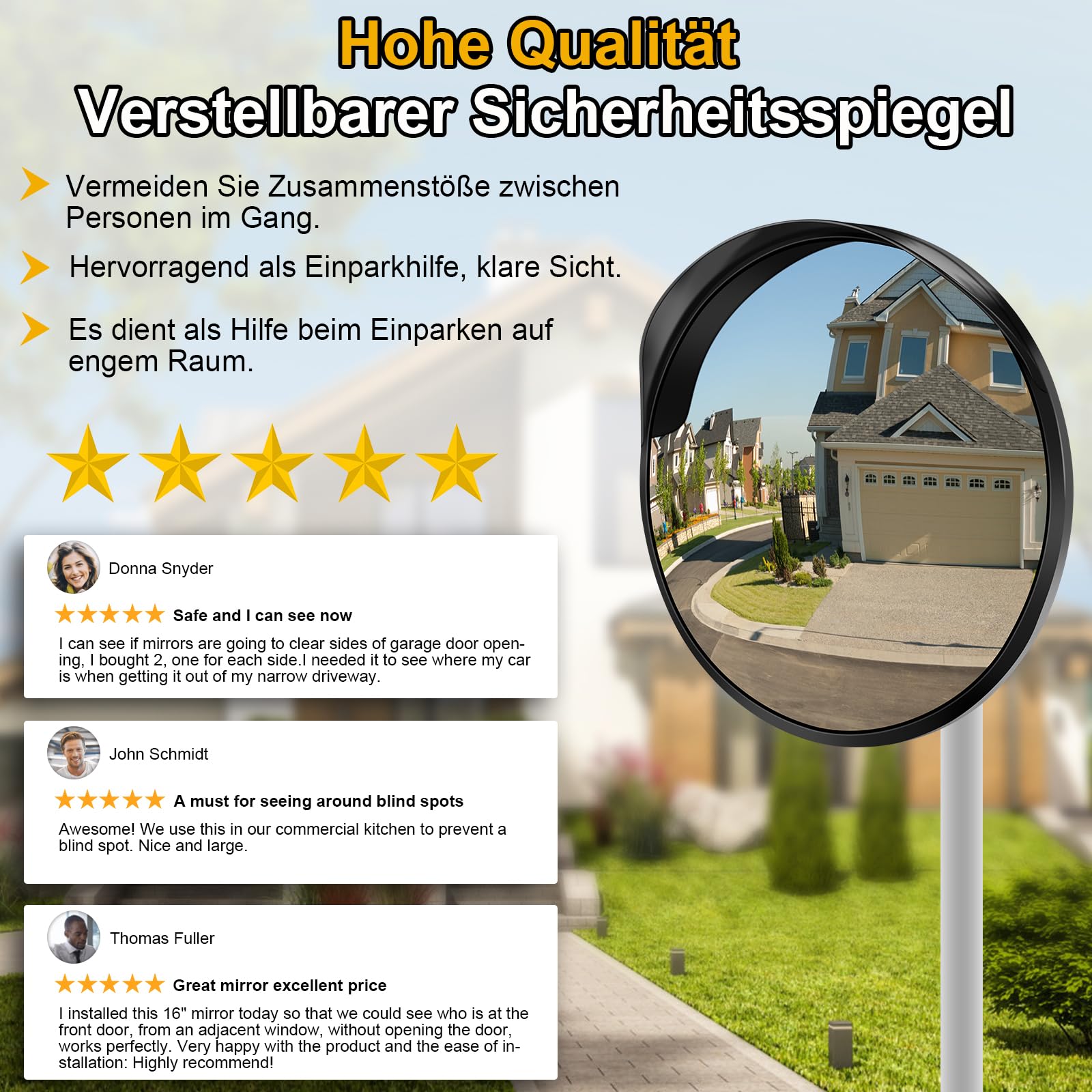 Angooni 40 cm Sicherheitsspiegel Verkehrsspiegel, Parkassistent, Verstellbarer Weitwinkel-Blickwinkel, Konvexspiegel für Garage und Einfahrt (Unterstützt Innen - und Außenbereich)