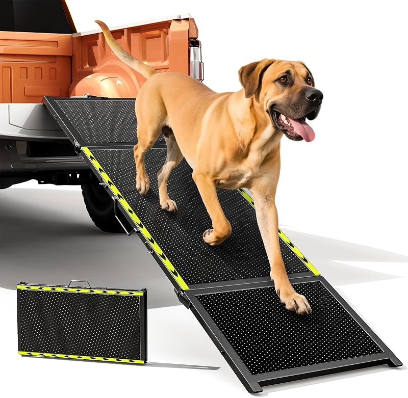 74" L & 20" W Longest Dog Ramp for Car Foldable | Extra Wide Portable Pet Dog Ramps for Large Dogs, Dog Car Ramp for SUV/Truck/RV, Lightweight Ramps with Non-Slip Mesh, Black