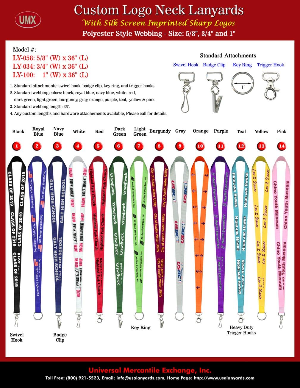 Custom Silkscreen Printed Logo Lanyards Personalized with Your Specific Text, Graphic, or Design 1" 100 Pieces