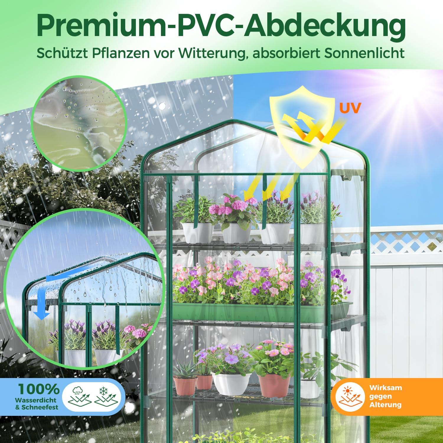 Ohuhu Gewächshaus klein Premium Foliengewächshaus mit Verriegelungsräder, Folien Treibhaus mit 4 Regalen Anzuchthaus Treibhaus Platzsparend Frühbeet für Balkon Garten 69x48x162 cm Transparent