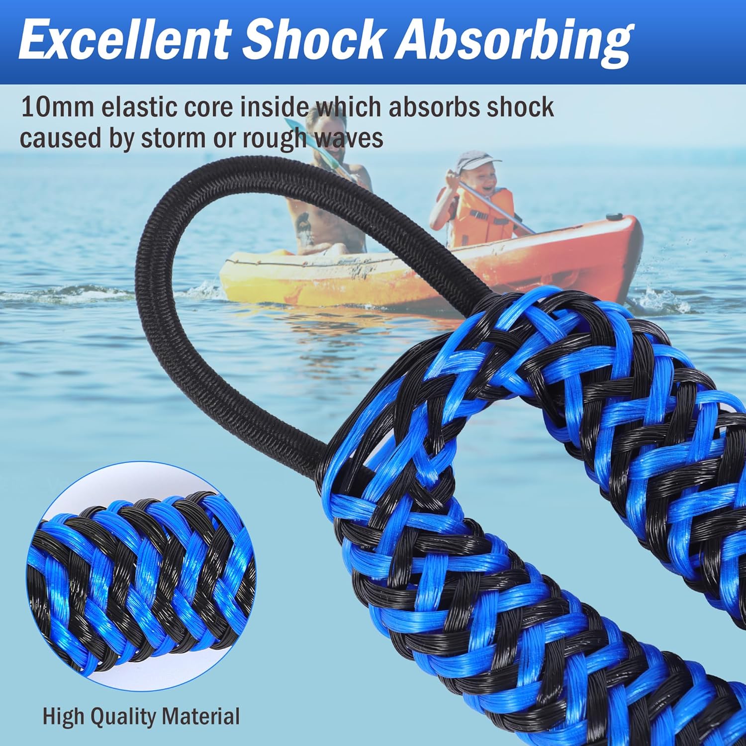 Boat Bungee Dock Lines, Mooring Rope for Docking with Loop, Boat Ropes, Boat Accessories, Quick and Easy Dock for PWC, Kayak, Seadoo, WaveRunner, Pontoon, Bass Boat (Blue*Black)