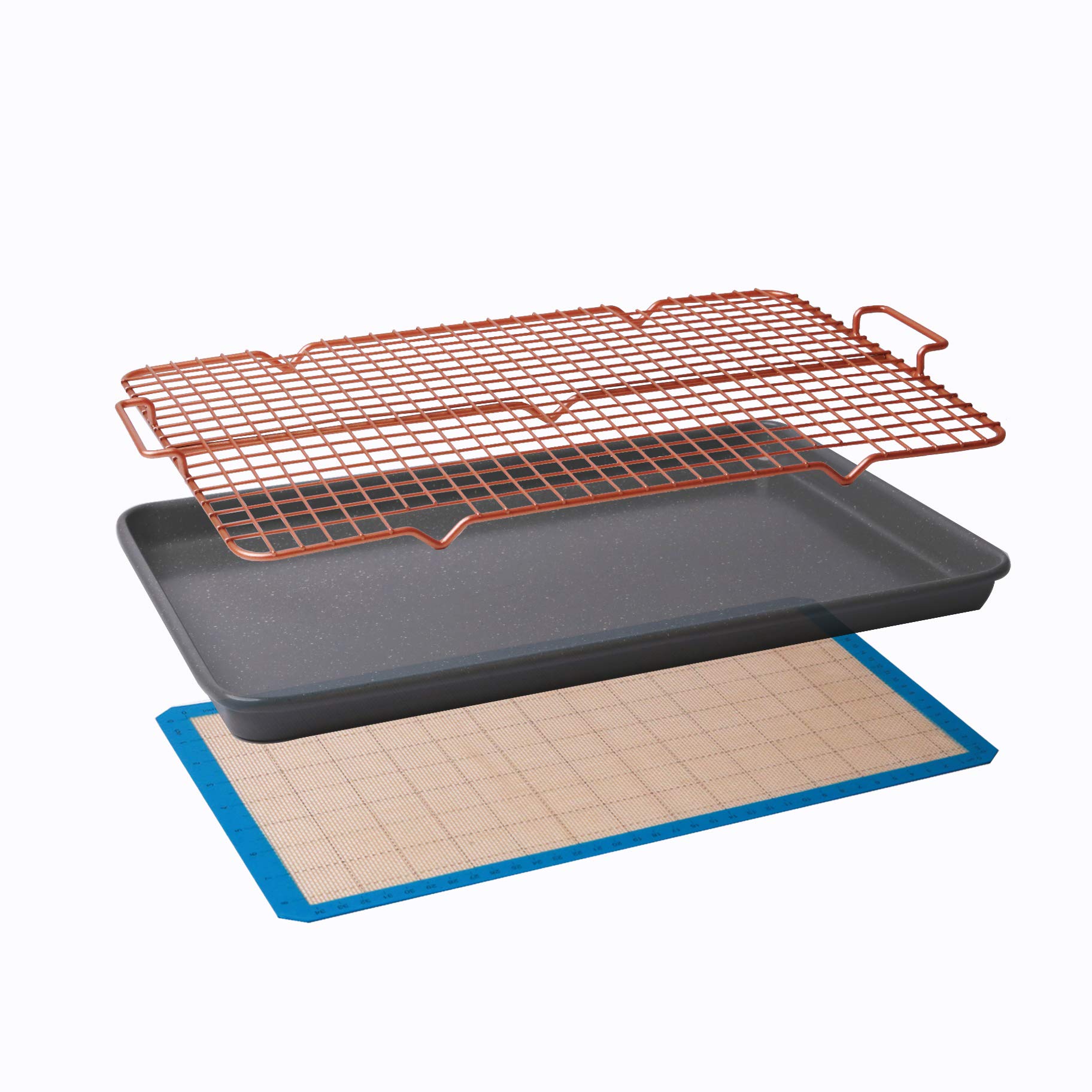 CasaWare 3-teiliges Backformen-Set für Kekse, 38,1 x 25,4 x 2,5 cm, silberner Granit