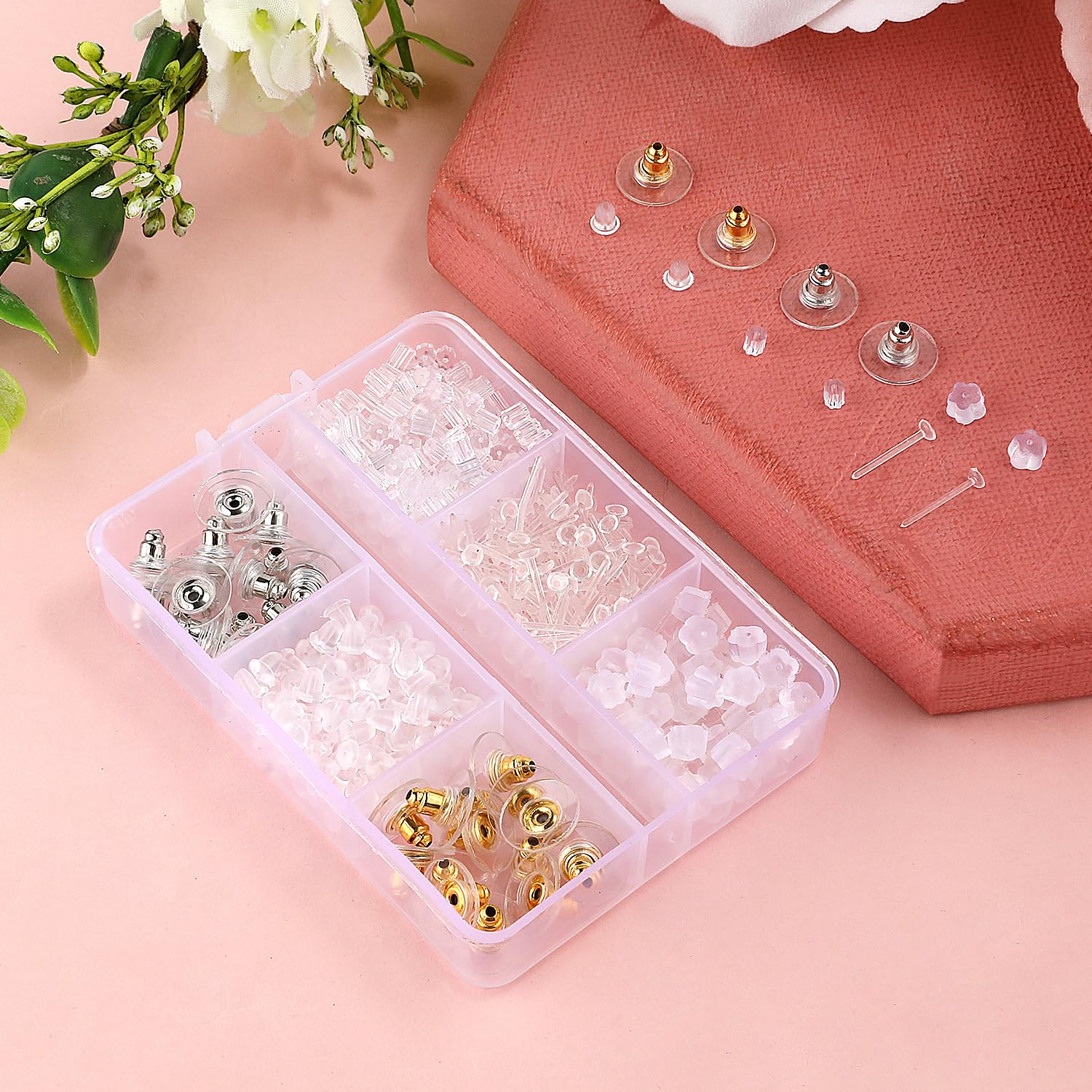 595-teiliges Ohrring Set - Silikon Verschlüsse & Kunststoff Stifte Für DIY Ohrringe | Gold Silber