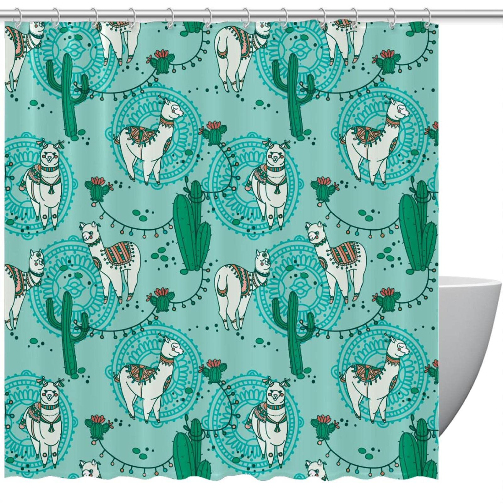 Rideau de douche alpaga vert grand format 182x182 cm avec crochets
